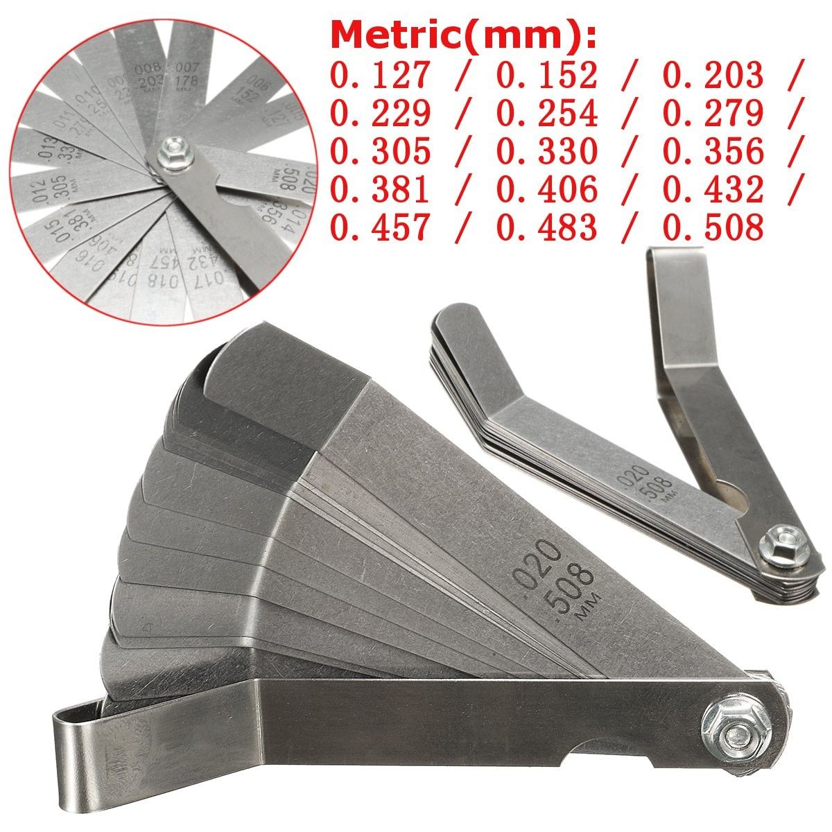 US STOCK Stainless steel Metric 0.127-0.508mm Valve Offset Feeler Gauge 16Blades