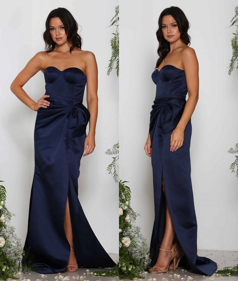 Sexy Navy Blue Bridesmaid Dresses Satin Mermaid Bridesmaid Dress