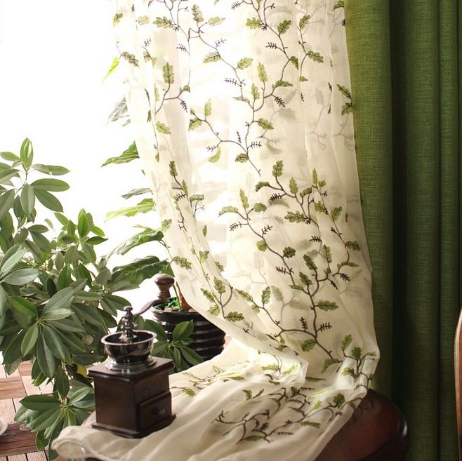 Floral cocina-cortina transparente red cortinas drapeada panel habitación 