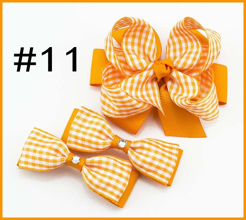 Yellow beautifull Gingham School Hair clip kids nice set and single