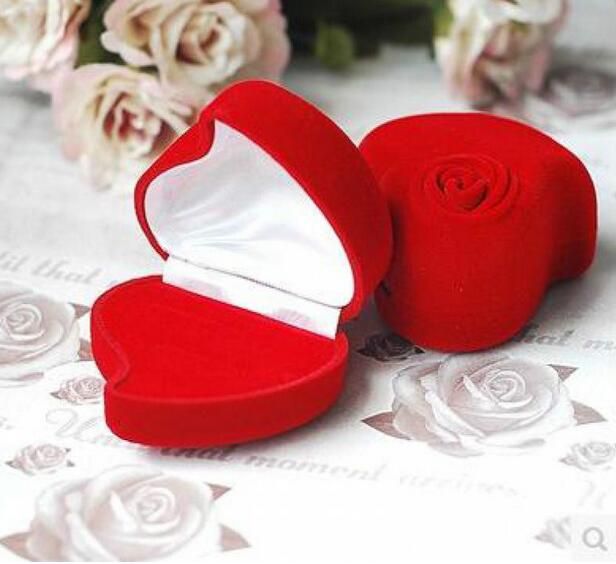 Romantic RED PROMISE ENGAGEMENT RING Heart Shaped Jewelry Gift Box Rose --- 