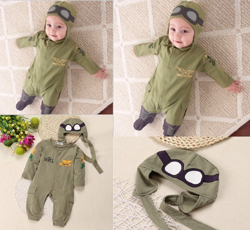 Compra Ejército Verde Mamelucos Del Bebé Piloto Aviador Disfraces Ropa Para  Bebé Niño Sombrero Space Jumpsuit + Cap Fly Casco De Aviador Sin Pie Body  De Algodón Barato | Entrega Rápida Y
