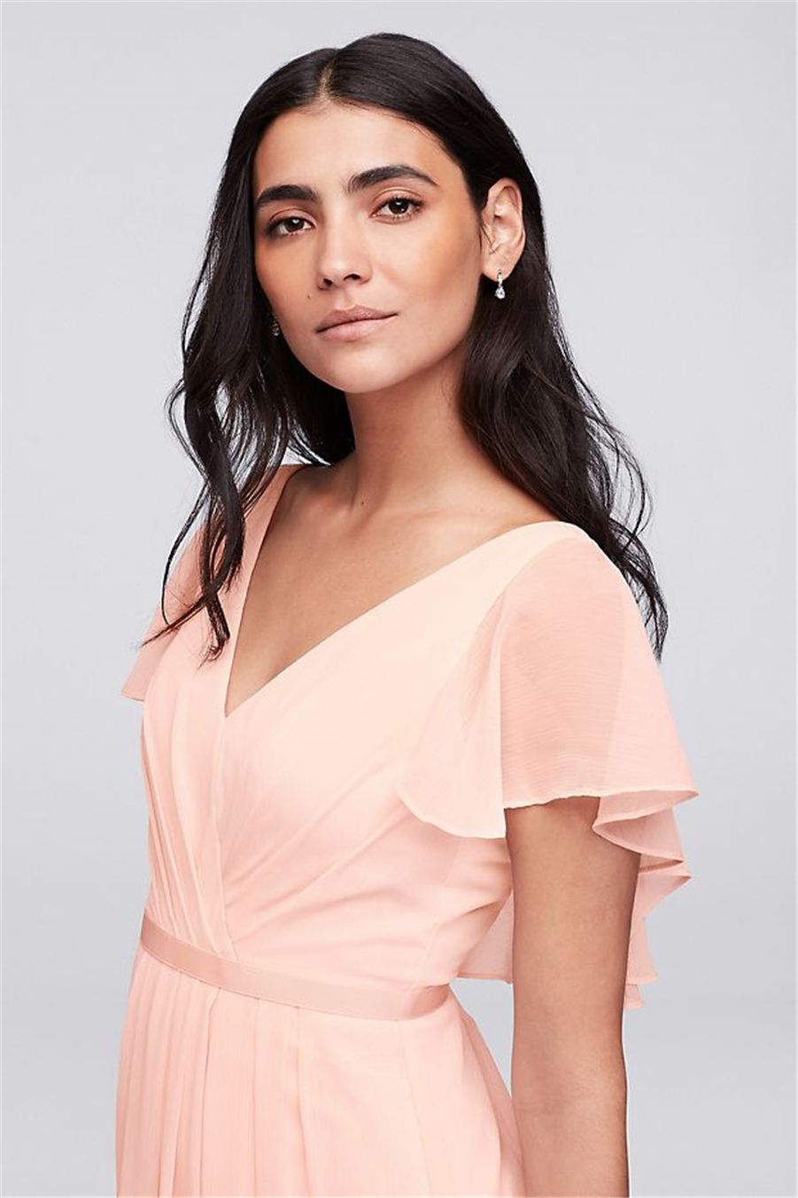 flutter sleeve crinkle chiffon bridesmaid dress
