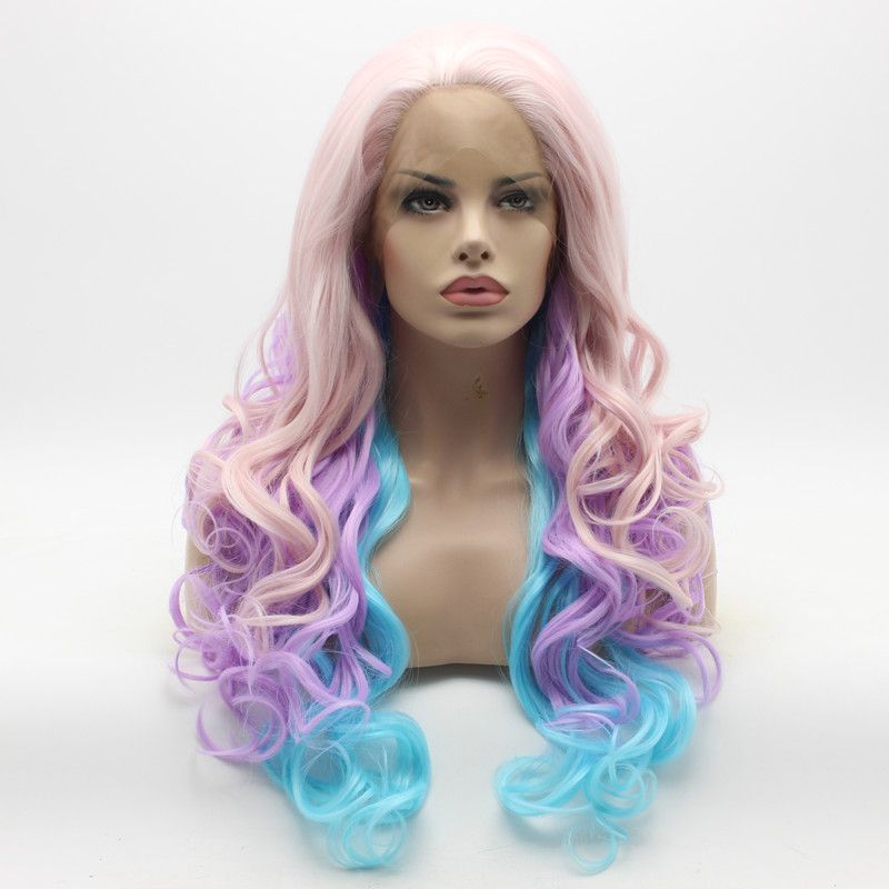 Iwona Hair Pink Light Blue Light Purple Mix Wavy Long Wig 5 2334 2403 2513 Half Hand Tied Heat Resistant Synthetic Lace Front Wig From Karente 40 06 Dhgate Israel