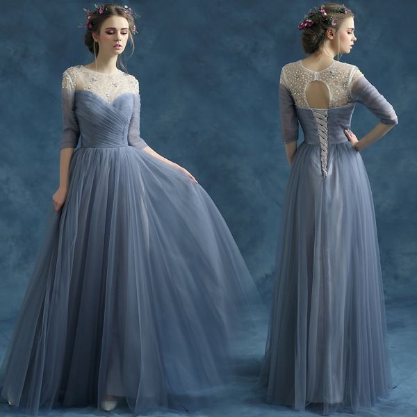 grey blue formal dresses