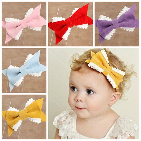 New Fabric Hair Bows Clips Kids Headbands Girls Pom Pom Hair Clips