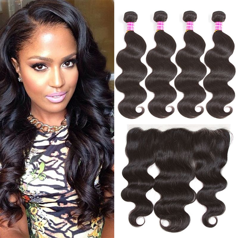 8a Malaysian Straight Virgin Human Hair Weave Bundles With 13x4