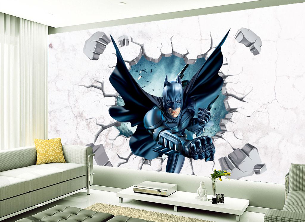 Papel tapiz 3D de dibujos animados roto pegatinas de pared Batman mural de  la pared etiqueta