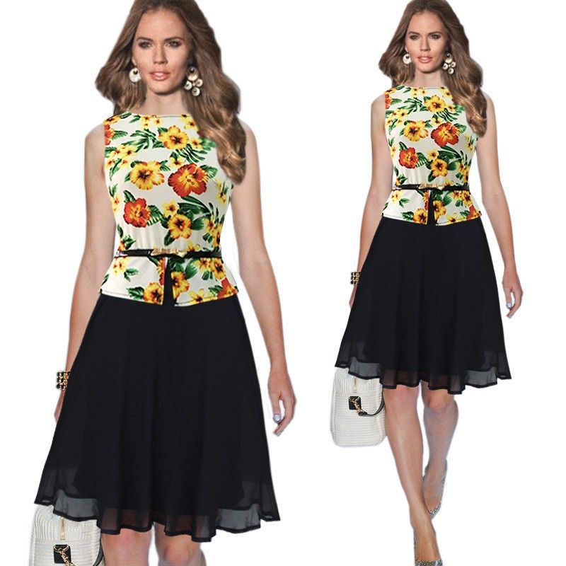 Vestido De Mujer De Pu Vestido Estampado De Verano Sin Manga Vestido De Mujer De Pu Vestido Estampado De Verano Sin Manga