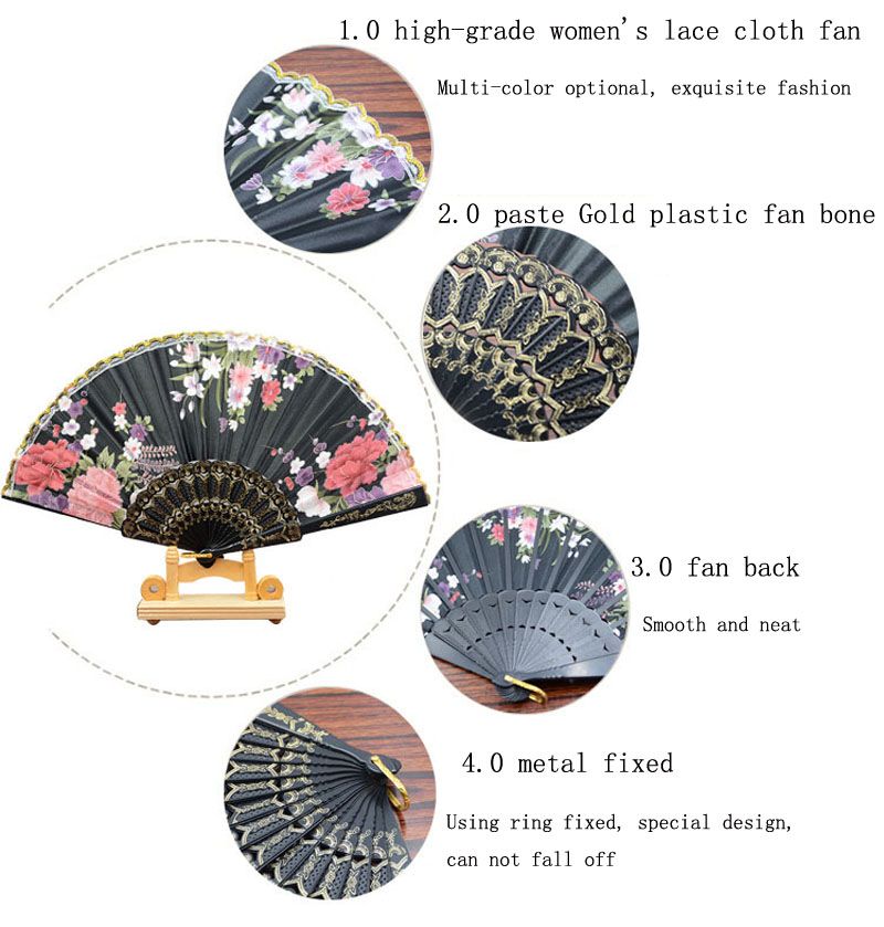 Wholesale 9 Women Folding Hand Held Fans, Spainish Style Lace Printed