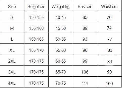 Dance Costume Size Chart