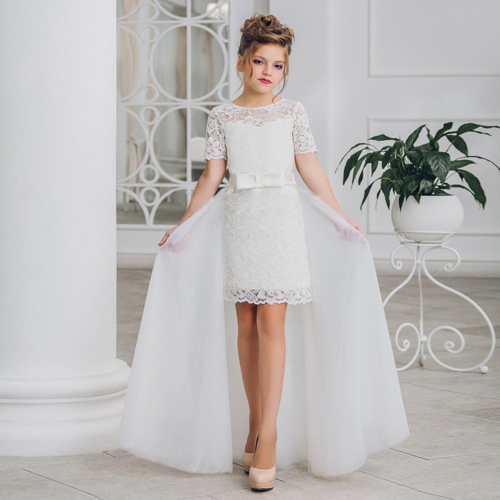 2 unids / set vestidos de niña de flores de encaje blanco para bodas vestido de bola 2 unids / set vestidos de niña de flores de encaje blanco para bodas vestido de bola
