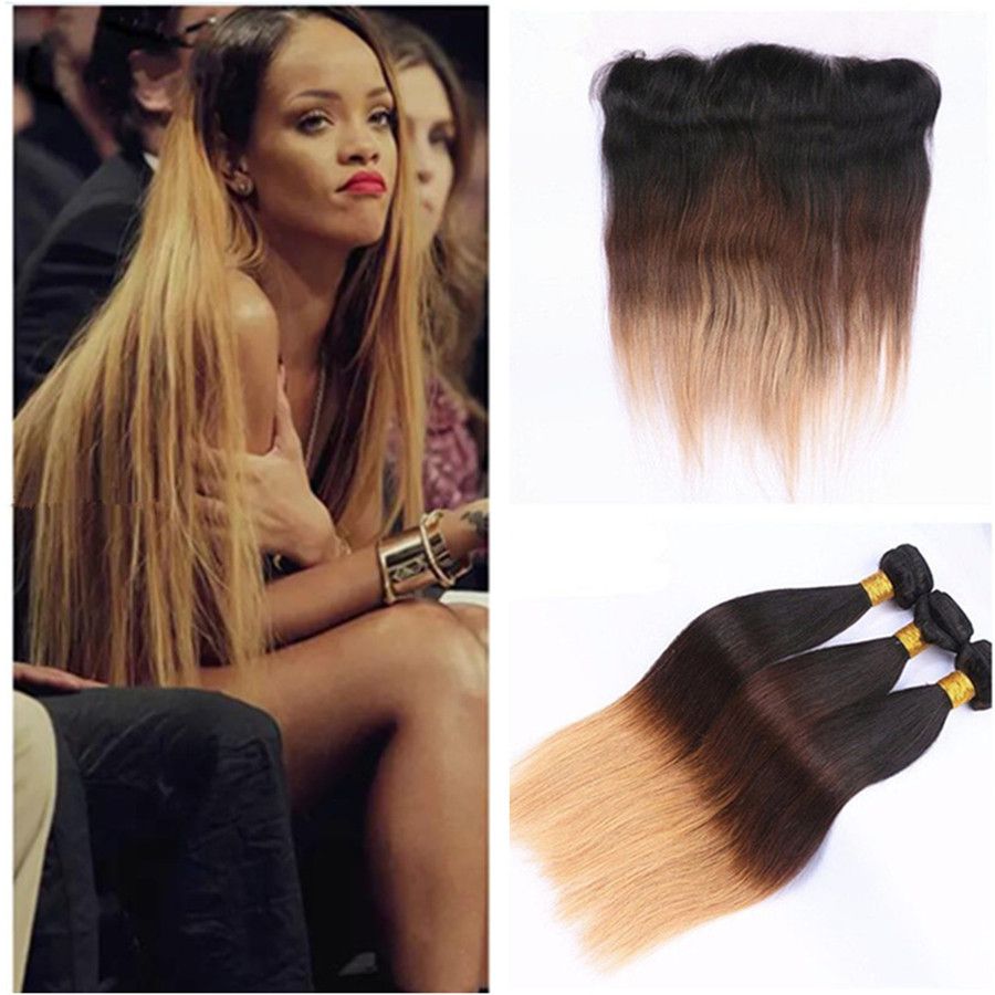 2020 Brown Blonde Ear To Ear Frontal With Ombre Hair Extension Dark Root 1b 4 27 Straight Hair Extension With Lace Frontal Bleached Knot From Humanhair 2 154 35 Dhgate Com