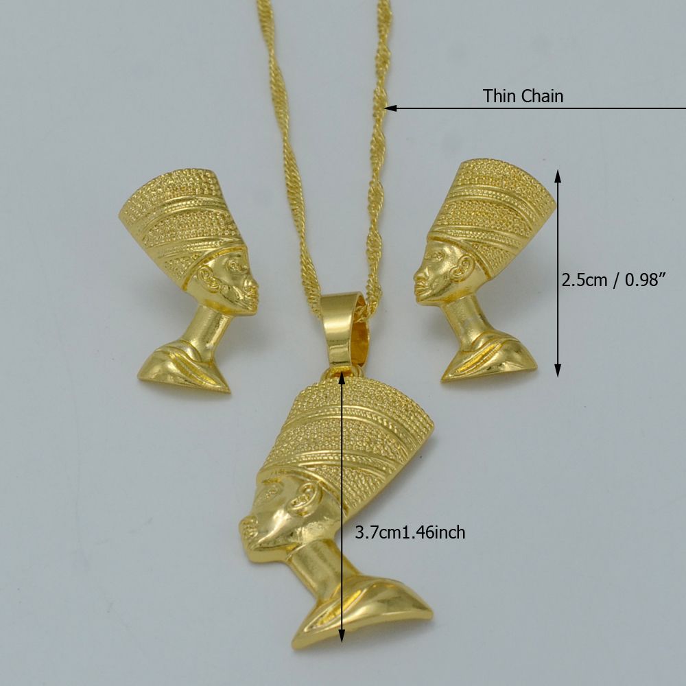 2020 Anniyo Egyptian Queen Nefertiti Pendant Necklace & Earrings Sets