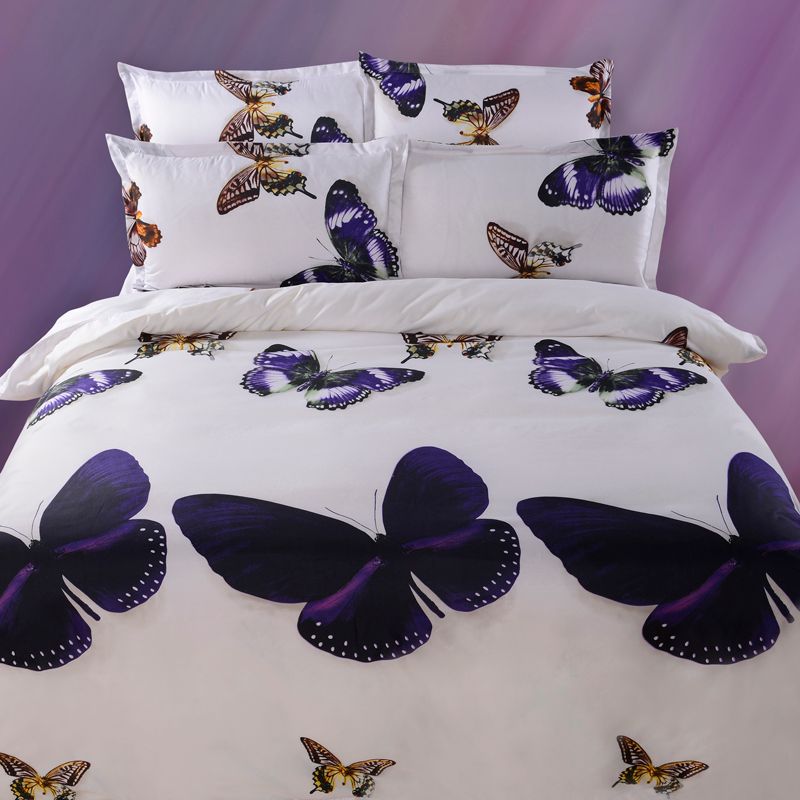 3d Purple Gold Butterfly Bedding Sets White Duvet Cover Set Bed