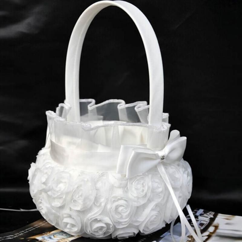 Acheter Pas Cher Beau Design Panier De Fleurs Pour La Ceremonie De Mariage Partie Amour Cas Satin Elegant Bowknot Rose Panier Fille De Fleur Du 12 85 Fr Dhgate