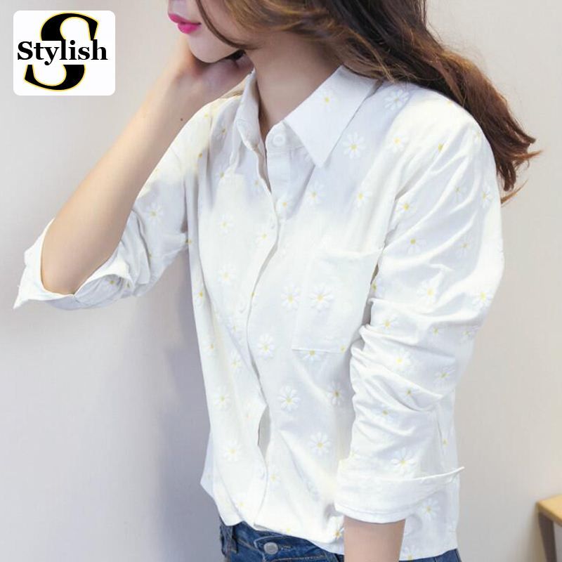 2020 Q308 Cotton Blouse Women 2016 New Fashion Korean Style Spring Summer Long Sleeve White Shirt Flower Printed Girls Tops Female Clothes From Lizhang03 18 07 Dhgate Com