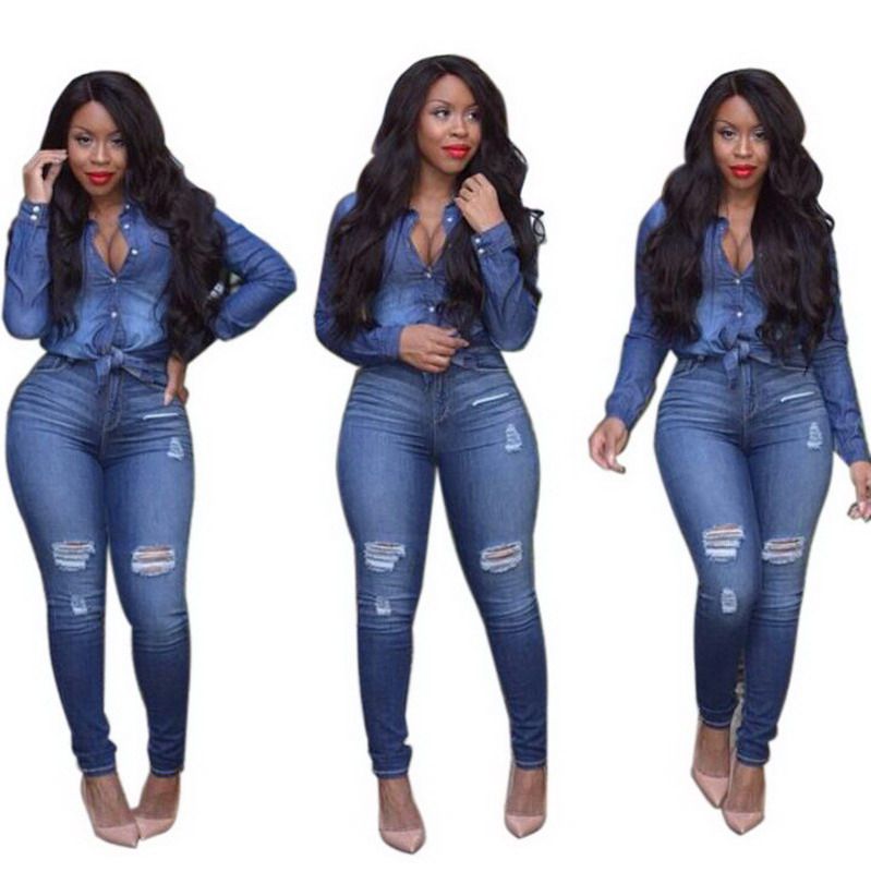 Grosshandel Frauen Casual Jeans Anzug Sets Oxford Umlegekragen Grosse Locher Modische Damen Elegante Stilvolle Freizeit Anzuge Vestidos Von Andy Qian 25 96 Auf De Dhgate Com Dhgate