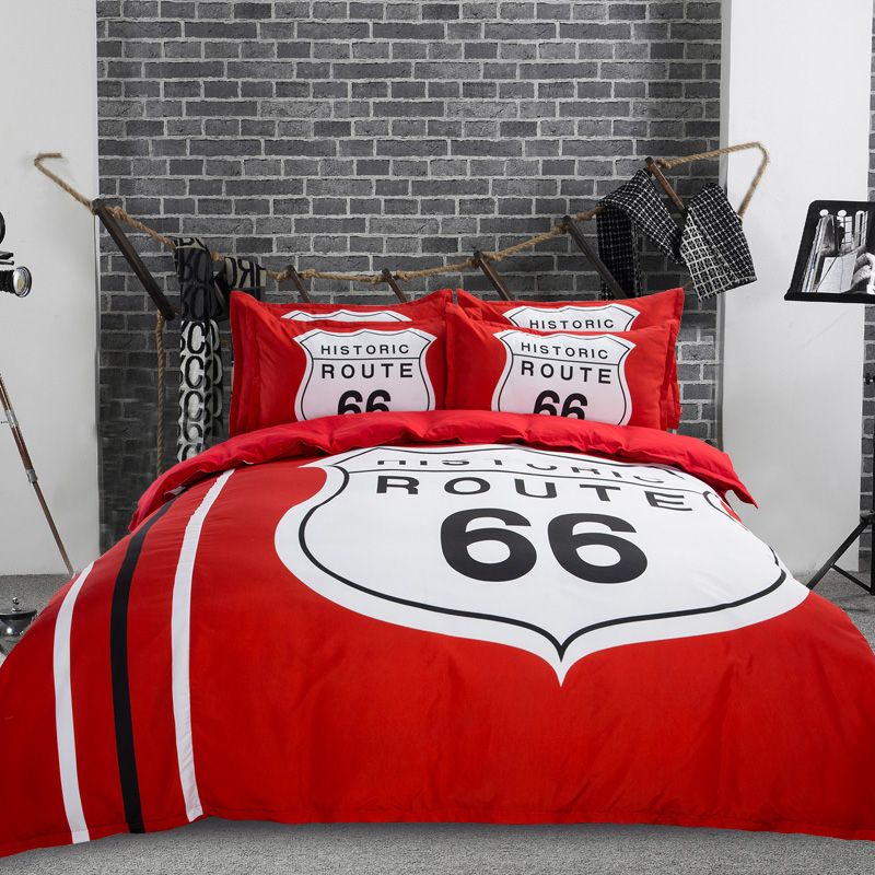 Grosshandel Grosshandelspreis Historische Route 66 Bettwasche Set 3 Stucke Rot Schwarz Bettbezuge Heimtextilien Voller Konigin King Size Bettwasche