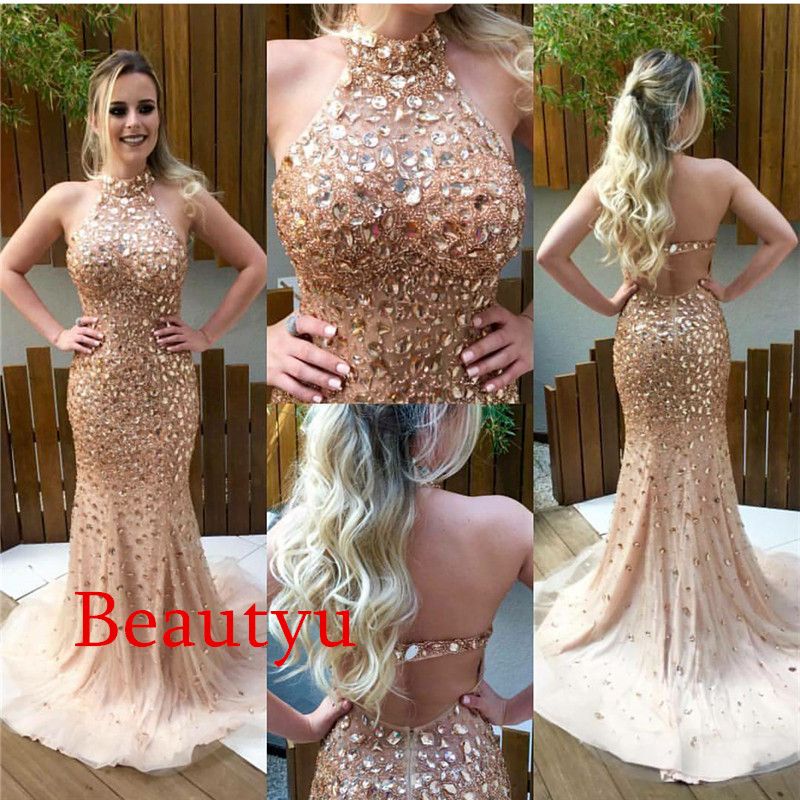 rhinestone mermaid prom dress