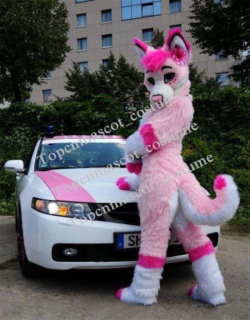 Custom Pink Fursuit Husky Wolf Fox Mascot Costume Animal Suit Halloween  Christmas Birthday Full Body Props Costumes Outfit
