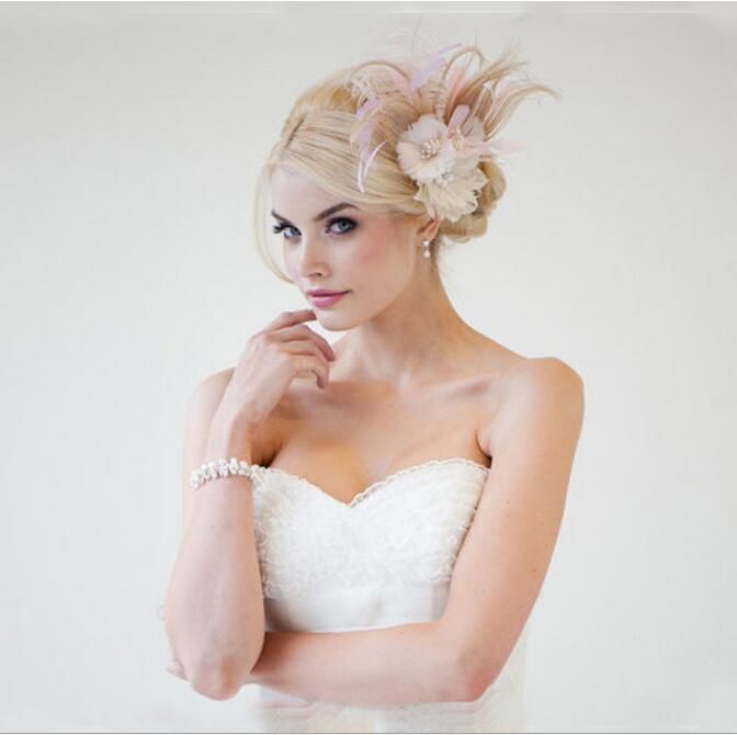 Elegant Feather Headpieces Bride Flower Head Clip Wedding Photo