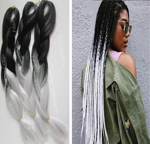2020 Stock High Quality 20inch Black Silver Two Tone Jumbo Braids