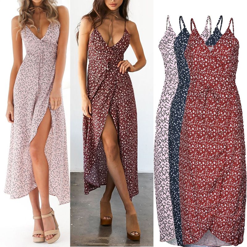 Acquistare Casual Sexy Bohemian Scollo A V Fiore Stampa Floreale Senza  Maniche Beach Ponticello Estate Scamiciato Scollo Lungo Boho Swing Vestito  Vestito Estivo Economico | Consegna Veloce E Qualità | It.Dhgate