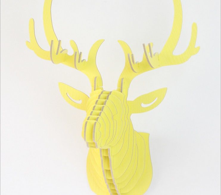 Tête de cerf en bois Citron Couleur jaune