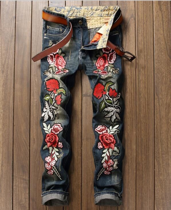 Acquistare Jeans Ricamati Rosa Di Lusso Italiano 2017 Nuovi Jeans Degli  Uomini Del Progettista Famous Brand Slim Fit Uomo Stampato Jeans Biker Jeans  Denim Economico | Consegna Veloce E Qualità | It.Dhgate