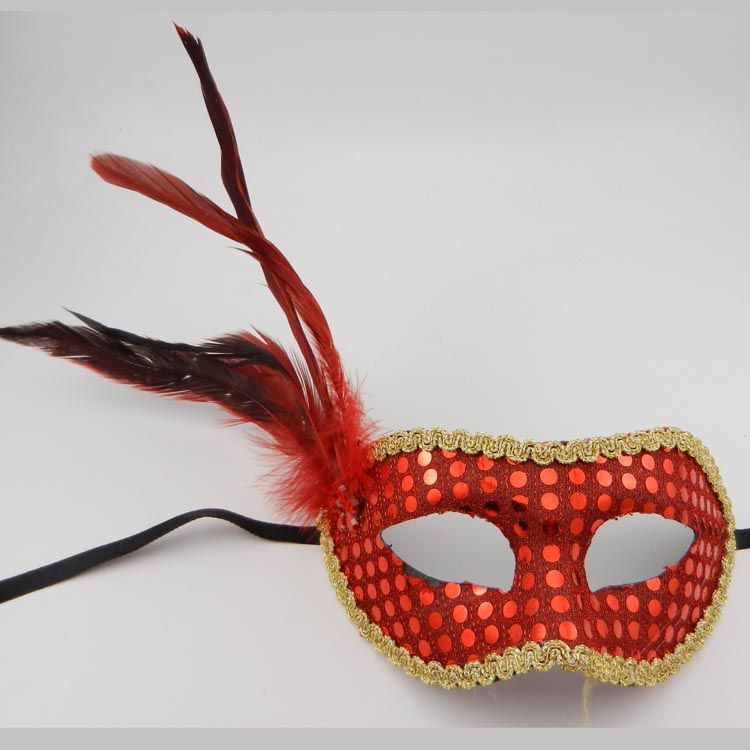 Masquerade Party Masks Sequin Coated Long Feather Aside Half Face
