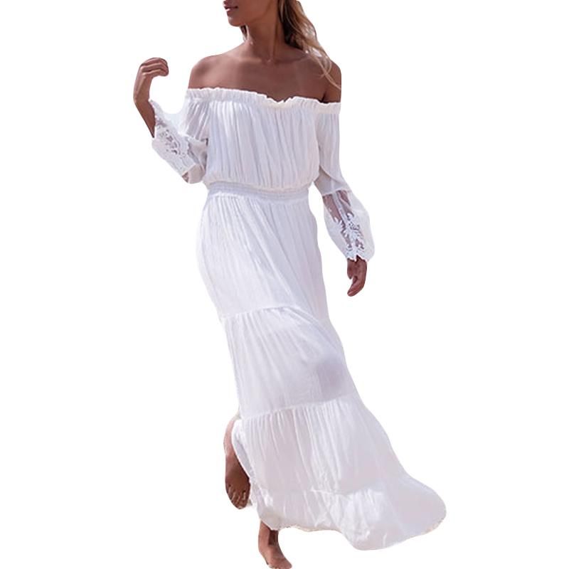 satin al kadinlar beyaz elbise kapali omuz uzun kollu dantel patchwork seksi tunik maxi elbise boho guzel plaj uzun elbise tl152 63 dhgate comda