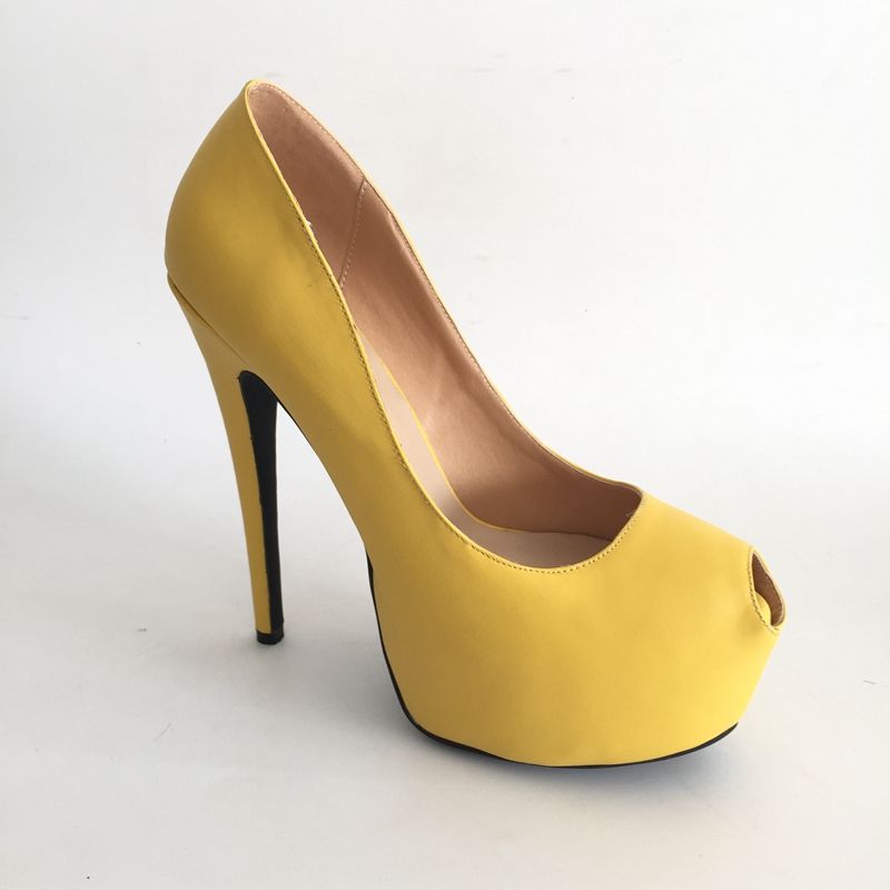 Yellow Soft Pu Wedding Shoes Bride High Heel Pumps Slip On