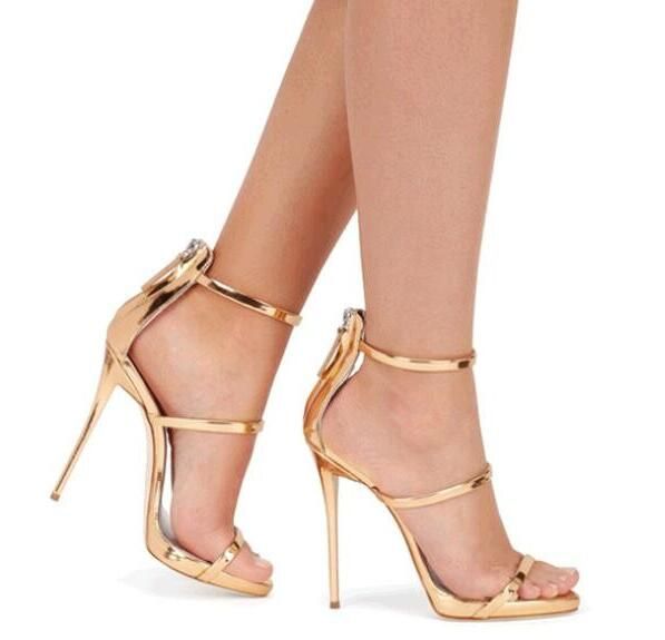 gold 3 strap heels