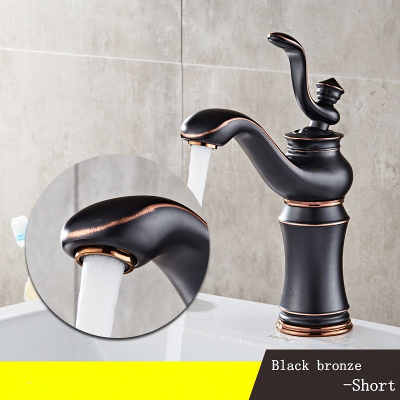 Yadianna European Black Ancient Waterfall Faucet hot and Cold Basin Faucet Bathroom Retro wash Basin Faucet 