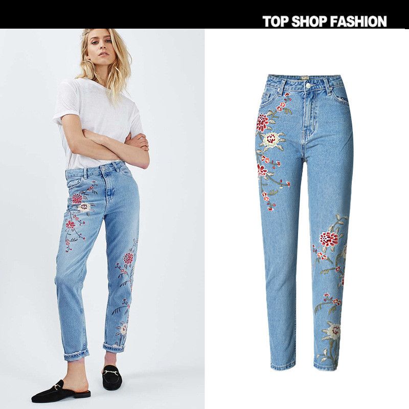 womens jeans with embroidered flowers