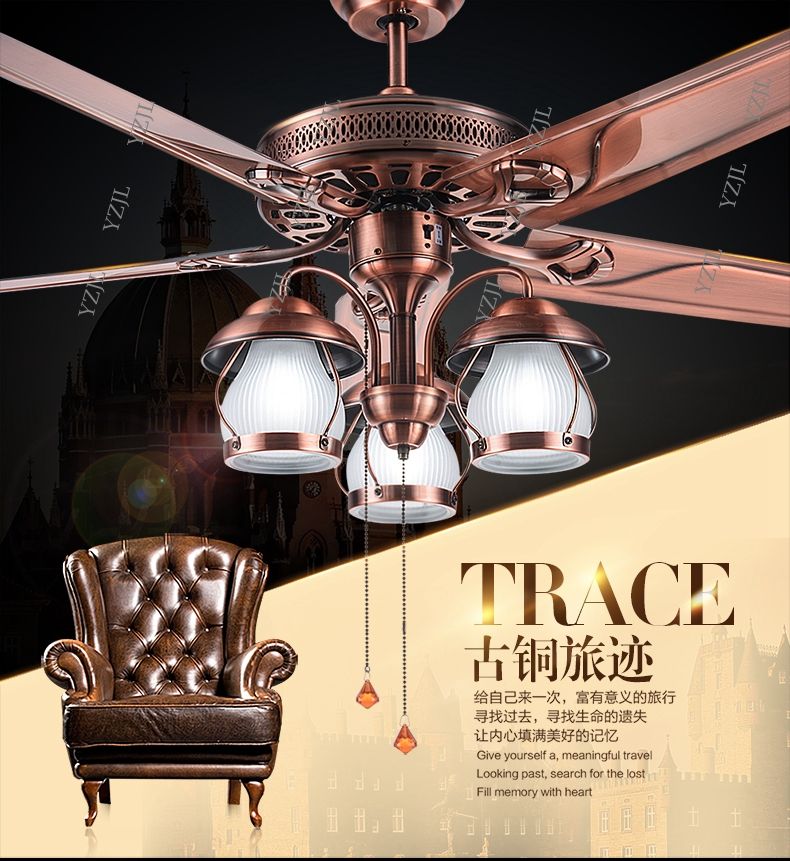 2020 American Rustic Living Room Ceiling Chandelier Fan Lights