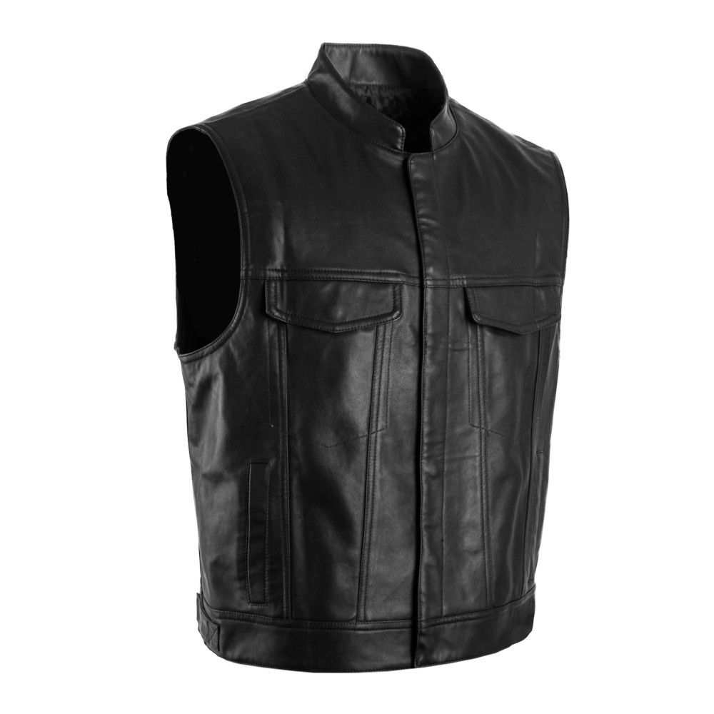 Black leather jacket no sleeves Clearance