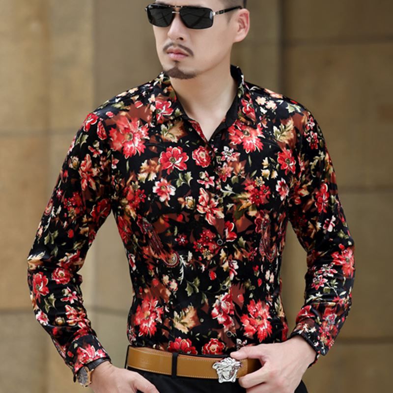 2020 High Qyality Floral Flower Design Long Sleeved Silk Shirt