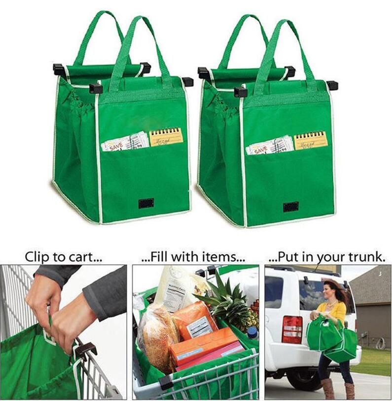 grab bag trolley shopping bag clip to cart grocery shopping bag eco friendly reusable large capacity foldable tote storage organizer d826 personalized grocery shopping organizer