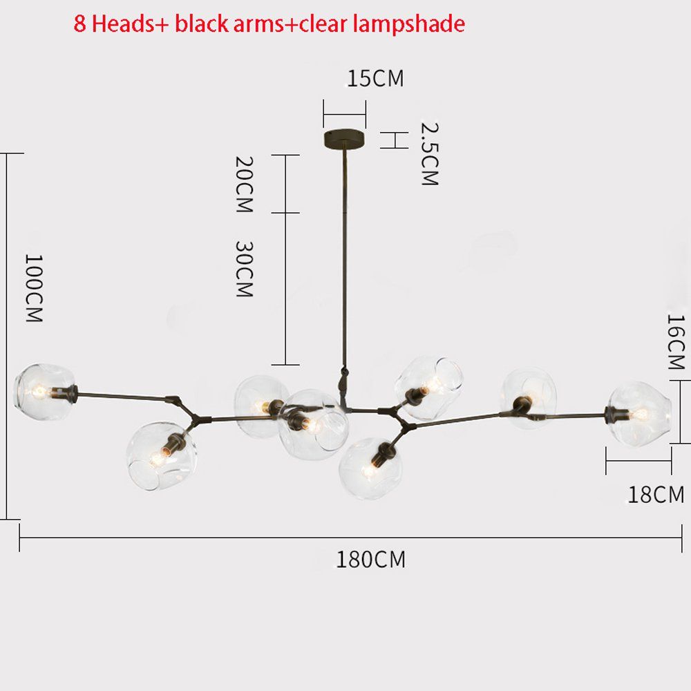 8 Köpfe Schwarzer Arm Klarer Lampenschirm