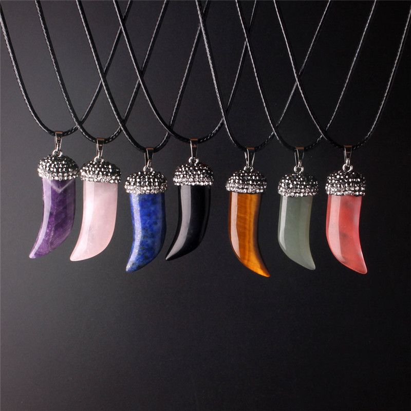 Whole Italian Ox Horn Talisman Amulet Pave Rhinestone Crystal Caps Charm Pendant Natural Quartz Lapis Amethyst Tusk Leather Cord Necklace From Emhuiling 68 06 Dhgate Com - Tusk Charm Pendant Necklace