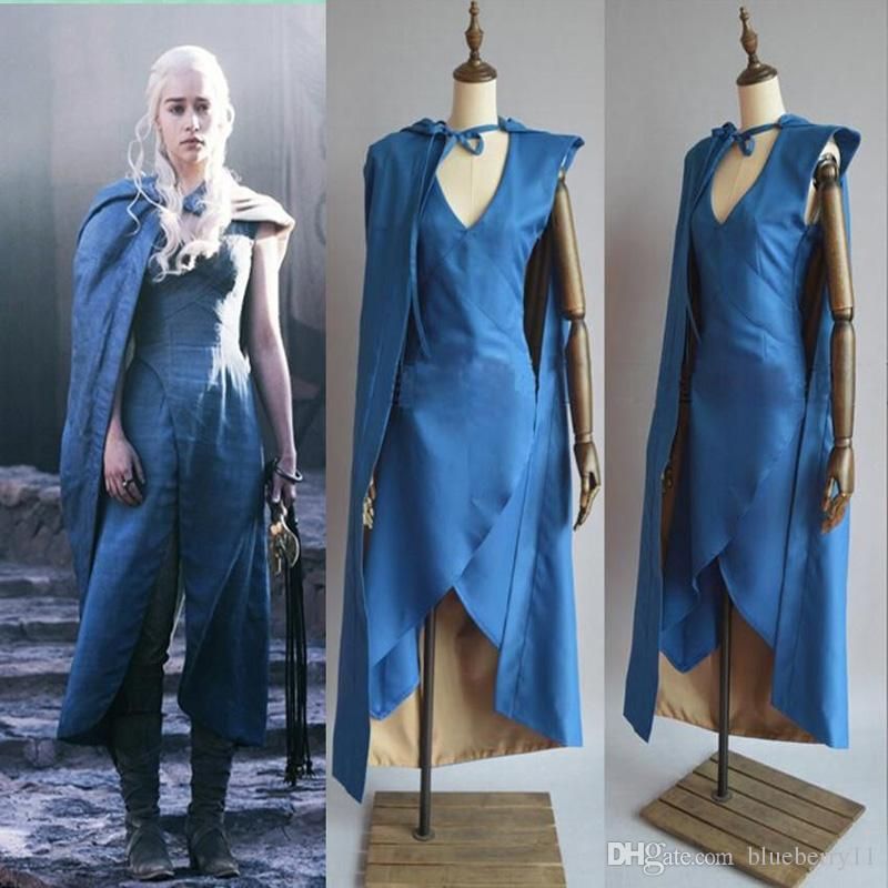 Mandíbula de la muerte Controlar Contribución Película Juego de Tronos Daenerys Targaryen traje de cosplay vestido azul +  capa Una Canción de