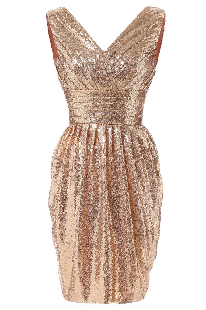 Paillettes Oro Corto Abiti Da Damigella Donore 2019 Scollo Av Volant Al  Ginocchio Lunghezza Vestito Da Occasione Formale Bling Damigelle Donore  Economici Abito Da Festa Da 73,65 € | DHgate Italy