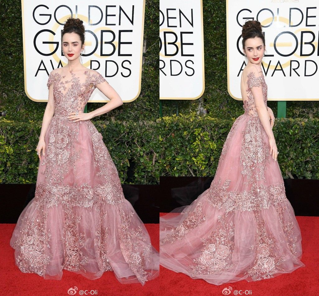 lily collins golden globes dress