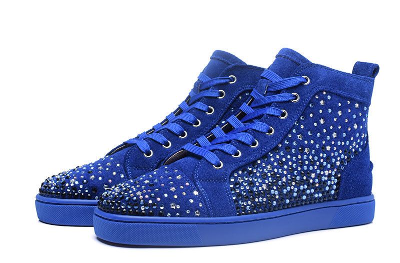 Cheap Red Bottom Sneakers Mens Casual Shoes Rhinestone Blue Suede ...