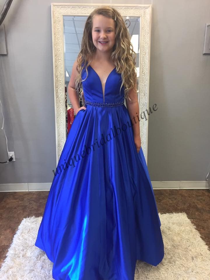 Little Girls Kids Pageant Dresses 2019 Deep V Neck Royal Blue Baby Girls Formal Party Birthday Dress Floor Length Lil Girl Pageant Dresses Little Girl