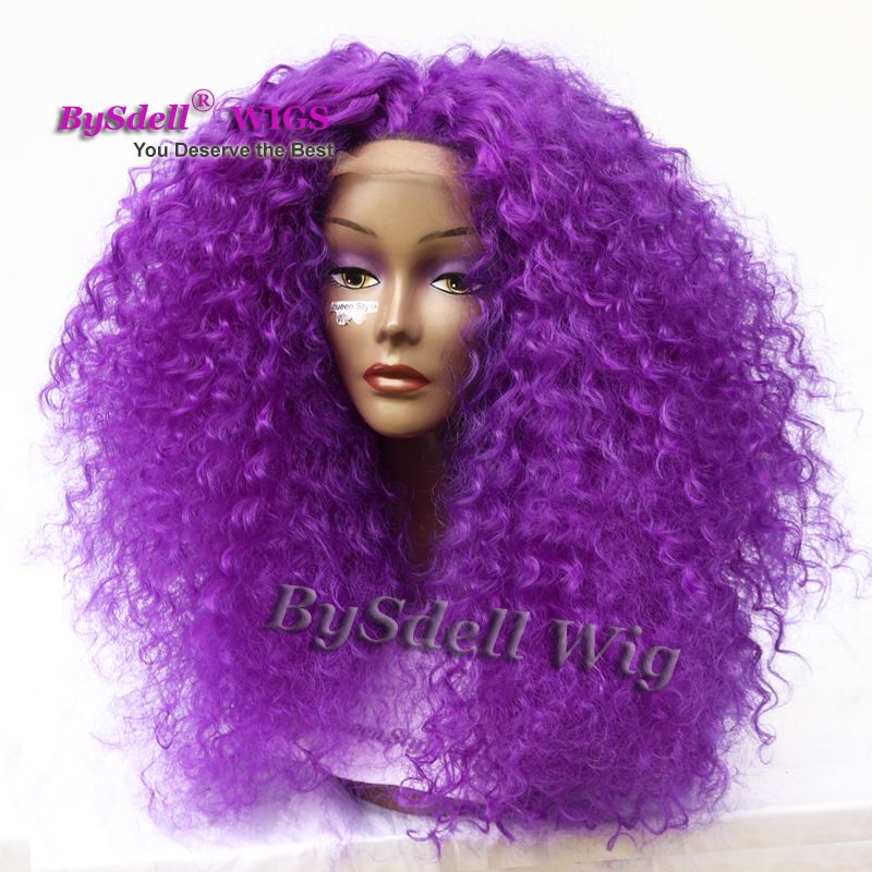 African American Wigs Synthetic Purple Color Big Afro Kinky Curly