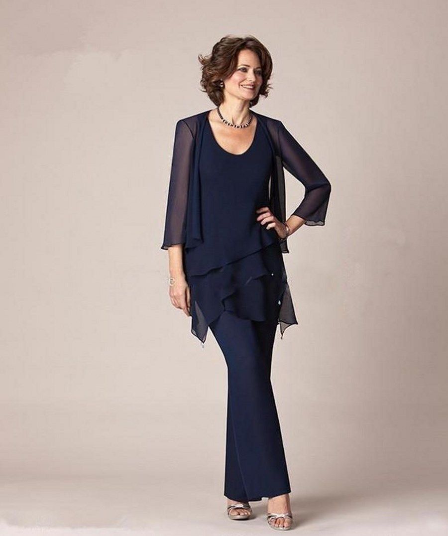 Bride Pant Suits Scalloped Ruffles 