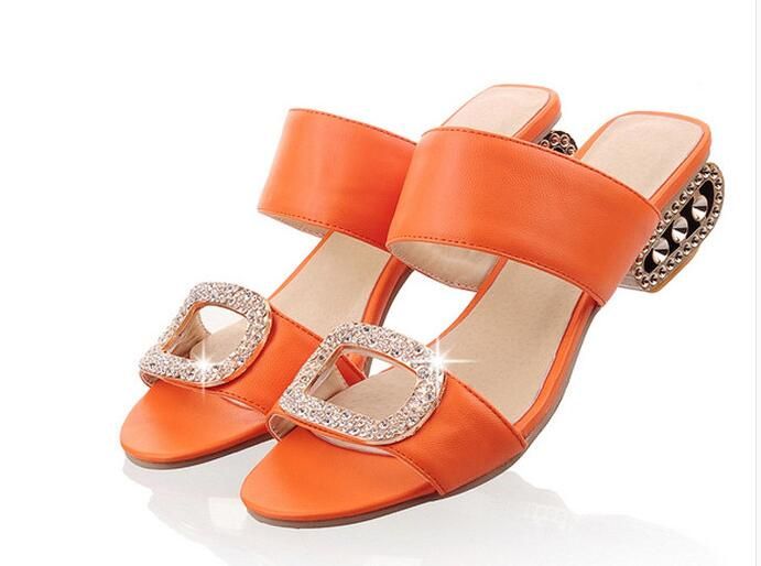 orange low heel sandals